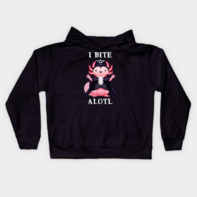 I bite alotl - axolotl pun halloween Kids Hoodie by Ryuvhiel